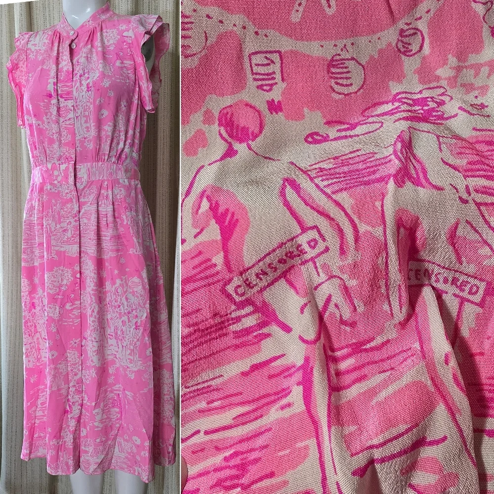 Lilly Pulitzer silk Palm Springs beach nudes swimmers story print dress - Picture 2 of 16